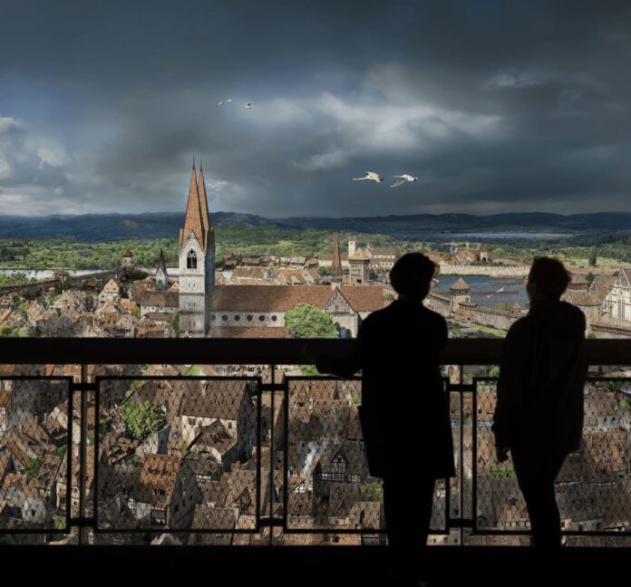 Simulare a panoramei Konstanz 1414–1418, cu orașul medieval văzut de pe platforma pentru vizitatori