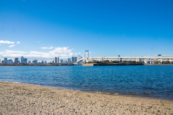 Odaiba Marine Park și Rainbow Bridge, în Tokyo